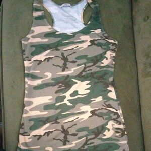 TeenBell Camo Racerback Tank Top in Green and Tan
